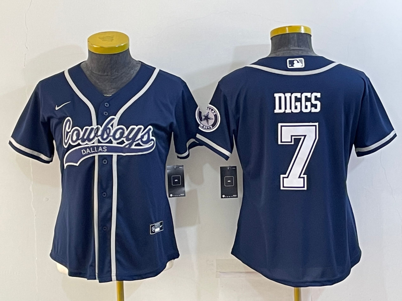 Women's Dallas Cowboys #7 Trevon Diggs Navy With Patch Cool Base Stitched Baseball Jersey(Run Small) Women's Dallas Cowboys #7 Trevon Diggs Navy With Patch Cool Base Stitched Baseball Jersey(Run Small)